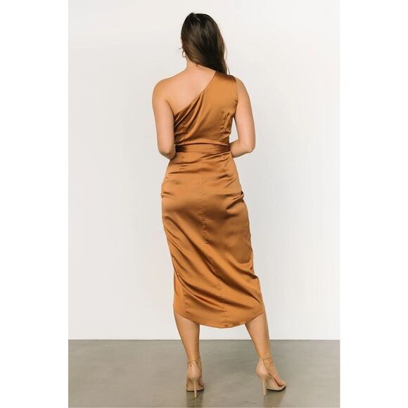 NWOT Celia One Shoulder Bronze Midi Dress by BalticBorn Medium - Picture 2 of 13